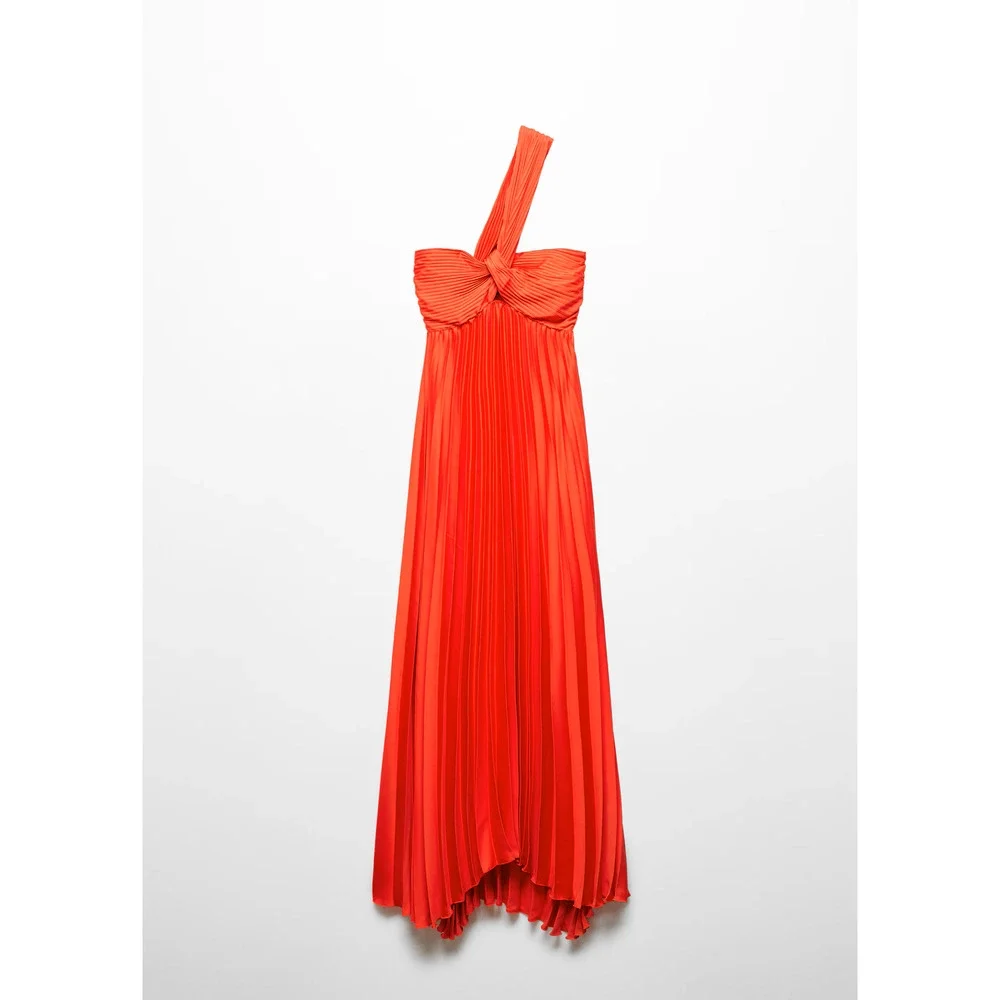 MANGO Red Pleated Front Knot Maxi Dress NWT Wedding Guest Formal